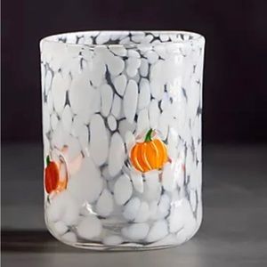 Anthropologie Mystic Juice Glass White and Orange Pumpkin New With Tags